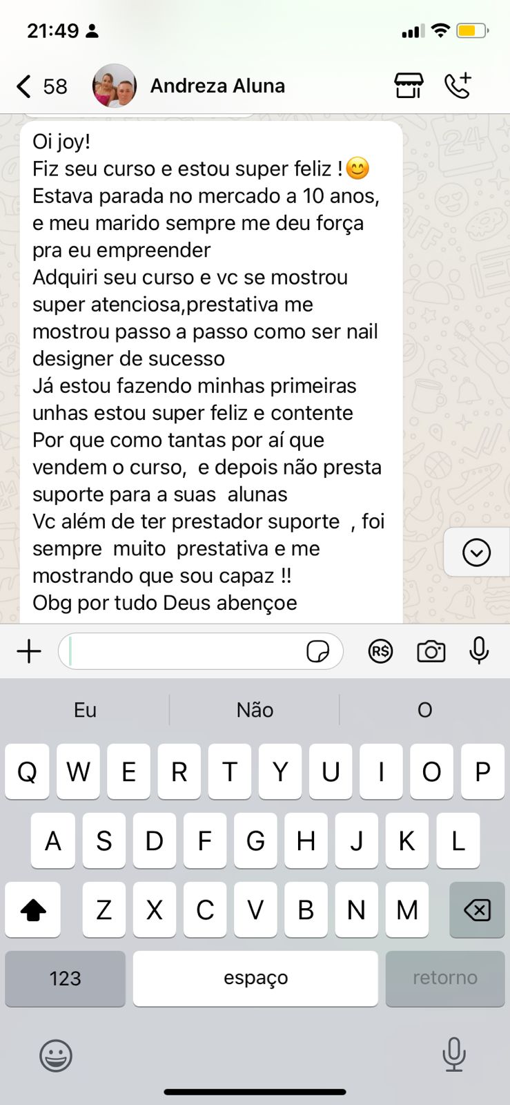 depoimento andreza aluna